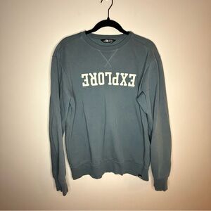 The North Face Mens Explore Upside Down Logo Crewneck Sweatshirt Teal Blue Small